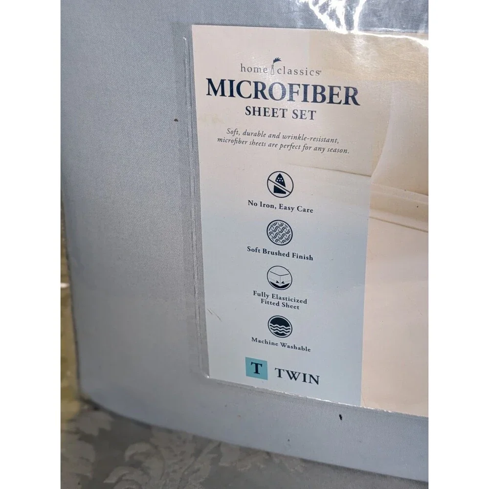 Home Classics Twin Microfiber Sheet Set Blue Solid Wrinkle-Resistant No Iron